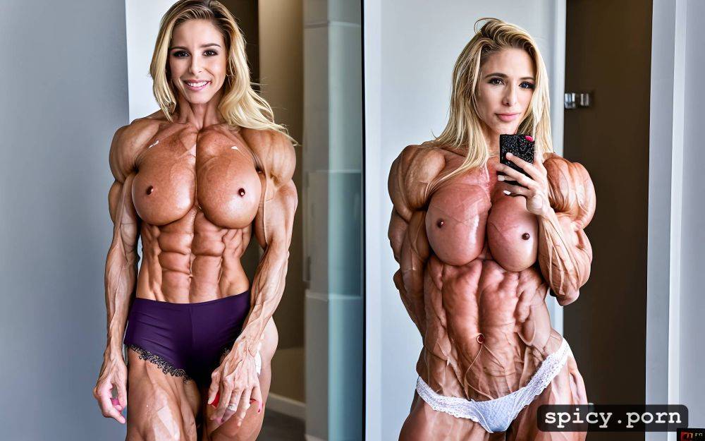 shredded muscles smile selfie in the bathroom female bodybuilder elsa pataky - #main