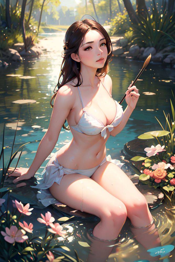 Anime Skinny Huge Boobs 40s Age Pouting Lips Face Blonde Messy Hair Style Light Skin Skin Detail (beta) Hot Tub Front View Plank Bathrobe 3666839497745453956 - AI Hentai - #main