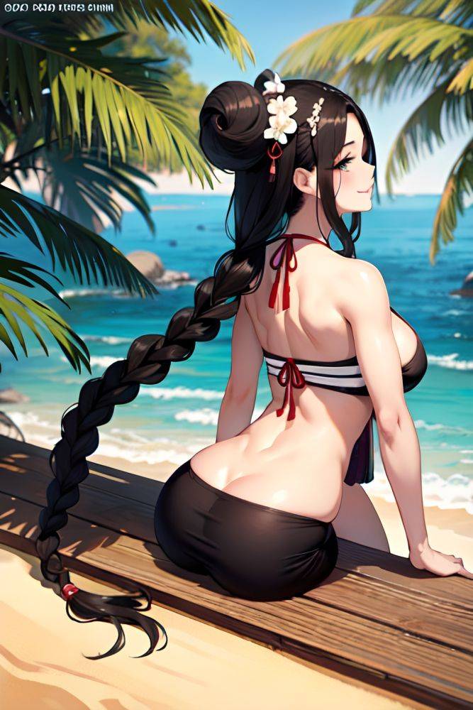 Anime Skinny Huge Boobs 60s Age Laughing Face Brunette Braided Hair Style Light Skin Black And White Beach Back View Plank Geisha 3666862689306971787 - AI Hentai - #main