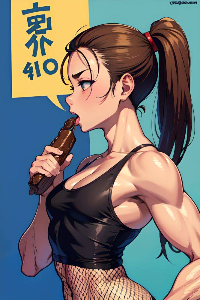 Anime Muscular Small Tits 70s Age Ahegao Face Brunette Ponytail Hair Style Dark Skin Comic Prison Side View Eating Fishnet 3672266619363322266 - AI Hentai - #main