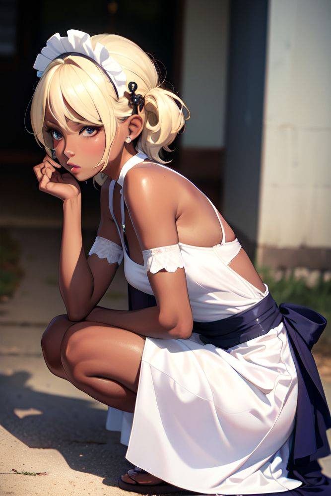 Anime Skinny Small Tits 70s Age Pouting Lips Face Blonde Pixie Hair Style Dark Skin Dark Fantasy Wedding Side View Squatting Maid 3672313004516609638 - AI Hentai - #main