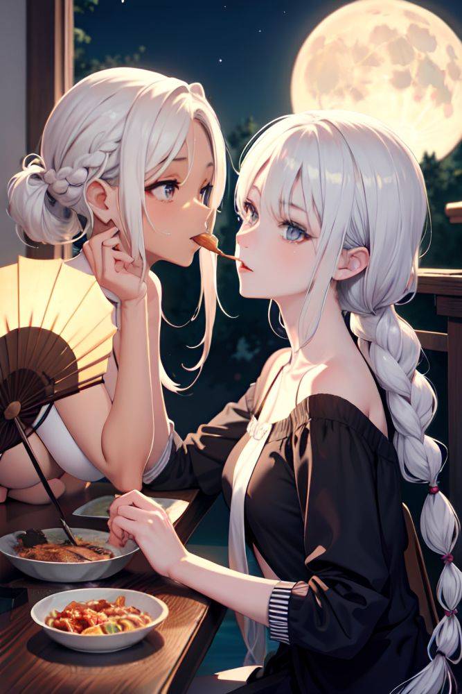 Anime Skinny Small Tits 20s Age Shocked Face White Hair Braided Hair Style Dark Skin Dark Fantasy Moon Side View Eating Teacher 3672653166361745398 - AI Hentai - #main