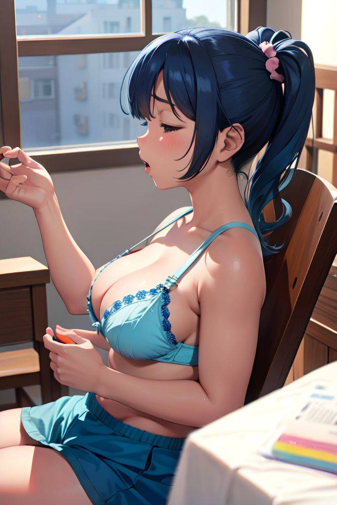 Anime Chubby Small Tits 40s Age Shocked Face Blue Hair Pigtails Hair Style Dark Skin Skin Detail (beta) Church Side View Sleeping Bra 3672742072226070970 - AI Hentai - #main