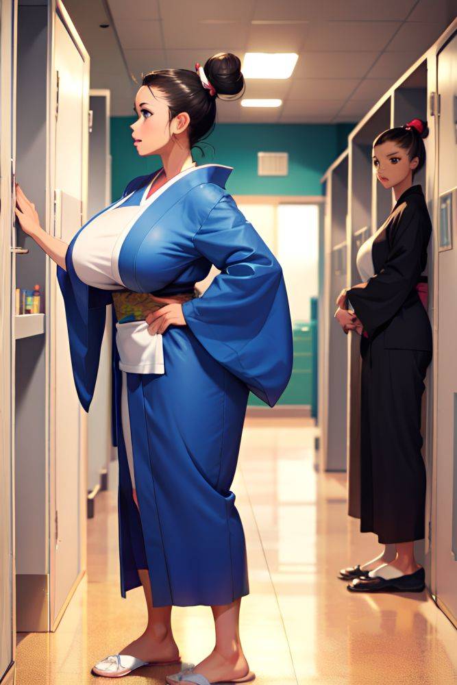 Anime Skinny Huge Boobs 50s Age Shocked Face Brunette Hair Bun Hair Style Light Skin Crisp Anime Locker Room Side View Bending Over Kimono 3673151812111386117 - AI Hentai - #main