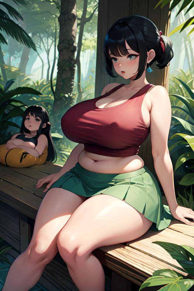 Anime Chubby Huge Boobs 60s Age Shocked Face Black Hair Pixie Hair Style Dark Skin Comic Jungle Front View Sleeping Mini Skirt 3673828269411963640 - AI Hentai - #main