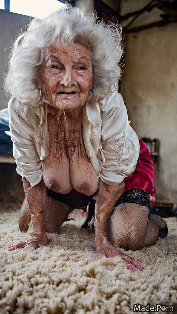 Slutty long hair woman wild afro kneeling 90 saggy tits AI porn - #main