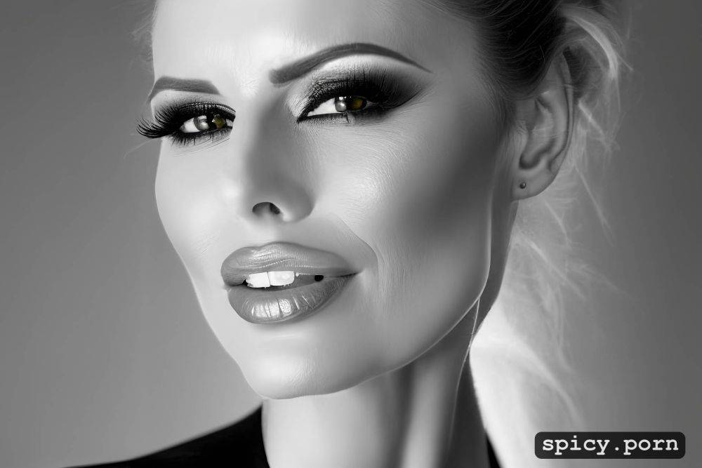 sultry face with big styled flowy hair very high cheekbone in a face portrait - #main