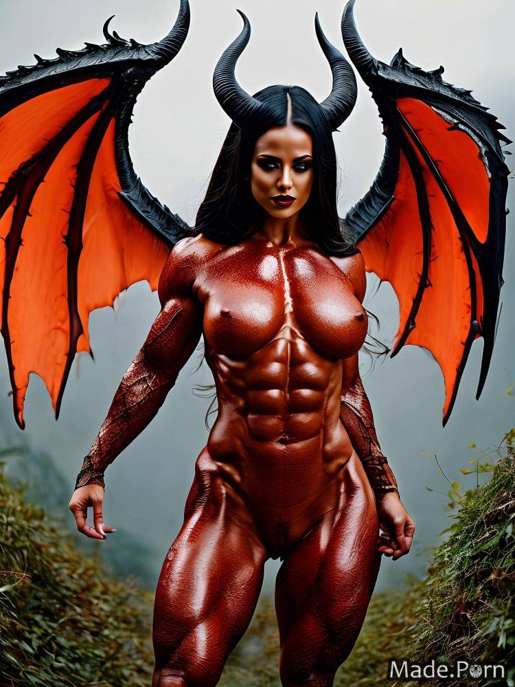 Bodypaint devil yellow thighs bodybuilder standing creepy AI porn - #main