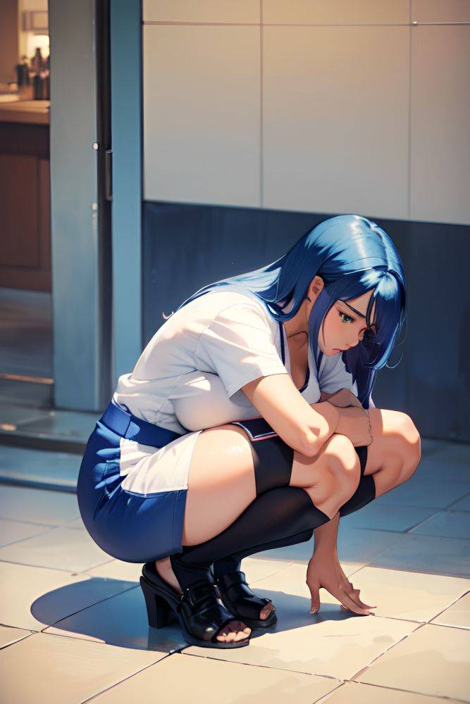Anime Busty Huge Boobs 20s Age Sad Face Blue Hair Straight Hair Style Dark Skin Watercolor Bar Back View Squatting Nurse 3674176161808070941 - AI Hentai - #main
