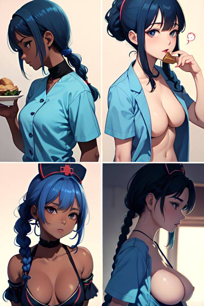 Anime Busty Small Tits 70s Age Seductive Face Blue Hair Braided Hair Style Dark Skin Skin Detail (beta) Lake Back View Eating Nurse 3674311453279800071 - AI Hentai - #main