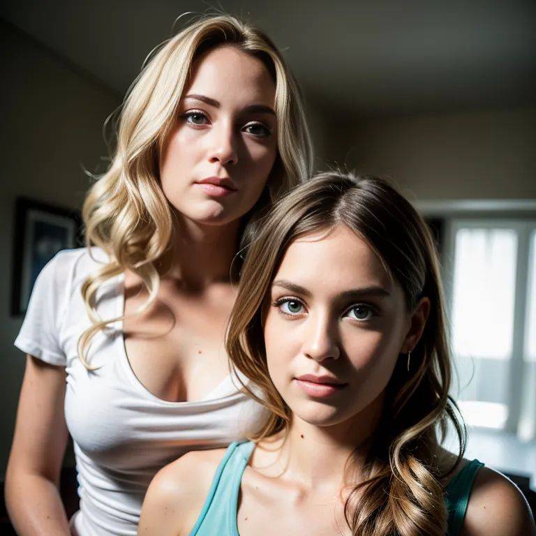 ,white people,(2women:2),twenties,(RAW photo, best quality, masterpiece:1.1), (realistic, photo-realistic:1.2), ultra-detailed, ultra high res, physically-based rendering,long hair,green eyes,beautiful,seductive,Looking at viewer,(adult:1.5) - #main