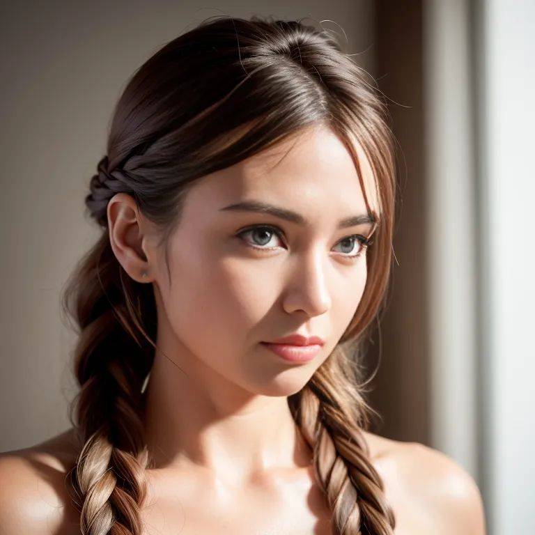 woman,twenties,(RAW photo, best quality, masterpiece:1.1), (realistic, photo-realistic:1.2), ultra-detailed, ultra high res, physically-based rendering,long hair,braided,grey hair,hair behind ear,(adult:1.5) - #main