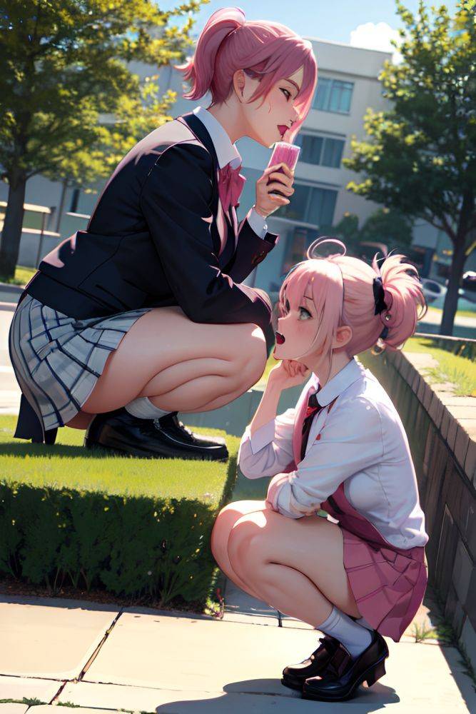 Anime Chubby Small Tits 20s Age Ahegao Face Pink Hair Pixie Hair Style Light Skin Dark Fantasy Pool Side View Squatting Schoolgirl 3674682538442098659 - AI Hentai - #main