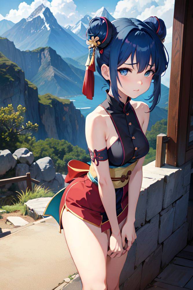 Anime Busty Small Tits 40s Age Sad Face Blue Hair Pixie Hair Style Dark Skin Soft Anime Mountains Front View Bending Over Geisha 3674701865795123109 - AI Hentai - #main