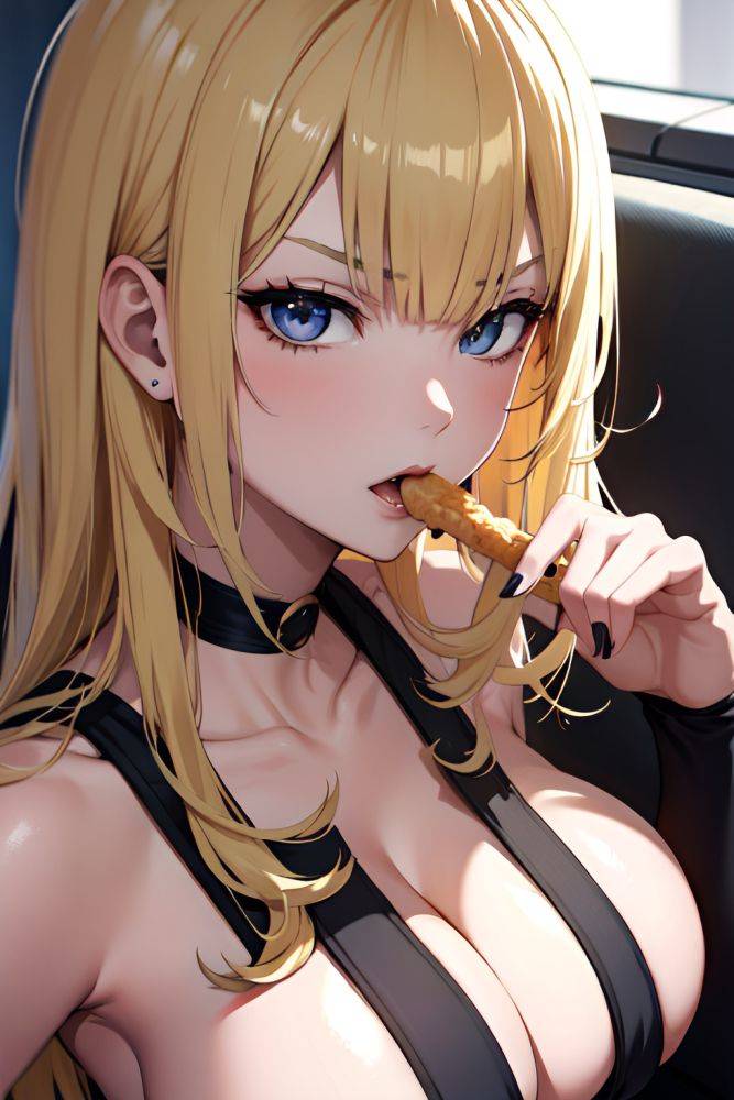 Anime Skinny Huge Boobs 20s Age Angry Face Blonde Bangs Hair Style Dark Skin Black And White Club Close Up View Eating Goth 3674848753654959037 - AI Hentai - #main