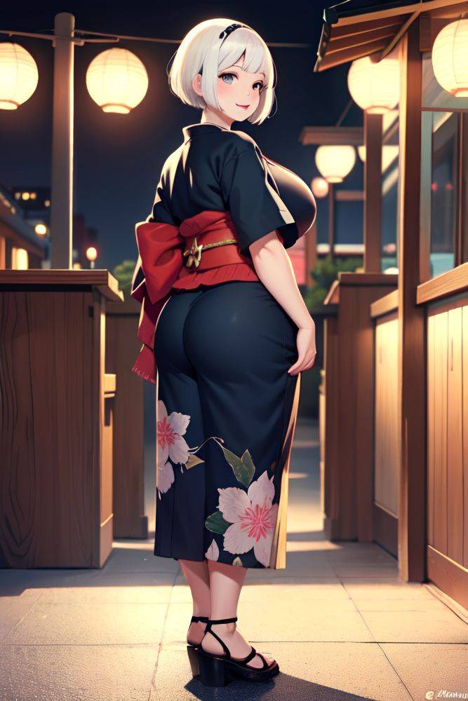 Anime Chubby Small Tits 30s Age Happy Face White Hair Bobcut Hair Style Light Skin Charcoal Bar Back View Working Out Kimono 3674879677443383043 - AI Hentai - #main