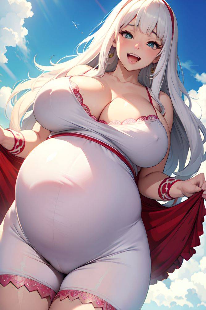Anime Pregnant Huge Boobs 60s Age Laughing Face White Hair Bangs Hair Style Light Skin Crisp Anime Wedding Front View T Pose Pajamas 3675065220033012471 - AI Hentai - #main