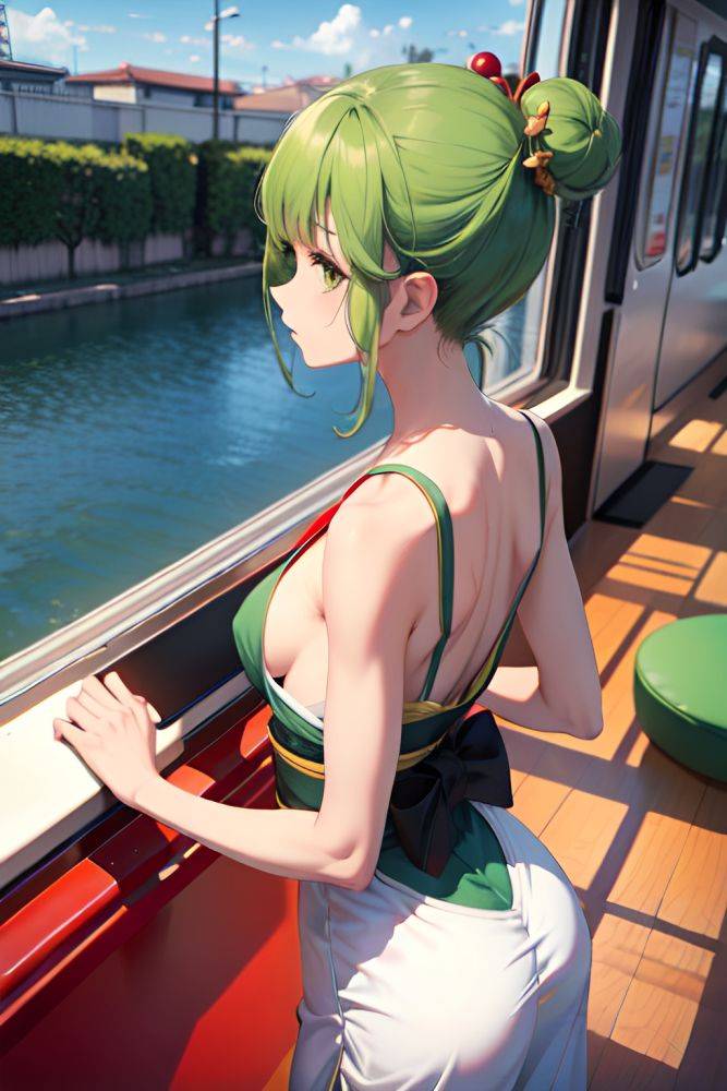 Anime Skinny Small Tits 60s Age Serious Face Green Hair Bangs Hair Style Dark Skin Comic Train Back View Jumping Geisha 3675107739722213571 - AI Hentai - #main