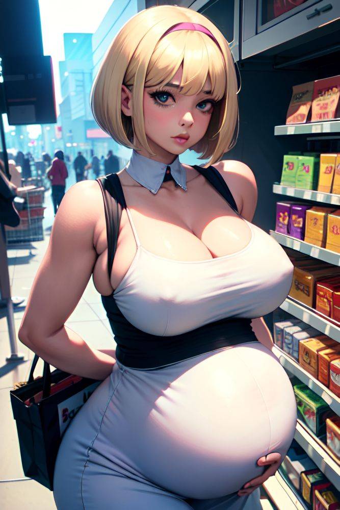 Anime Pregnant Huge Boobs 80s Age Pouting Lips Face Blonde Bobcut Hair Style Light Skin Cyberpunk Grocery Close Up View On Back Maid 3675695291256090363 - AI Hentai - #main