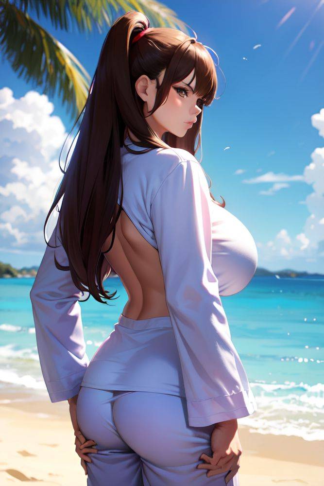 Anime Busty Huge Boobs 80s Age Serious Face Brunette Straight Hair Style Light Skin Painting Gym Back View On Back Pajamas 3675942681846300554 - AI Hentai - #main
