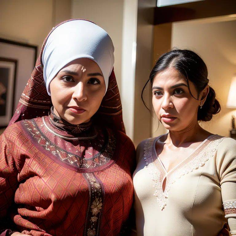 , Arabs,(2women:2),elder,(RAW photo, best quality, masterpiece:1.1), (realistic, photo-realistic:1.2), ultra-detailed, ultra high res, physically-based rendering,(adult:1.5) - #main