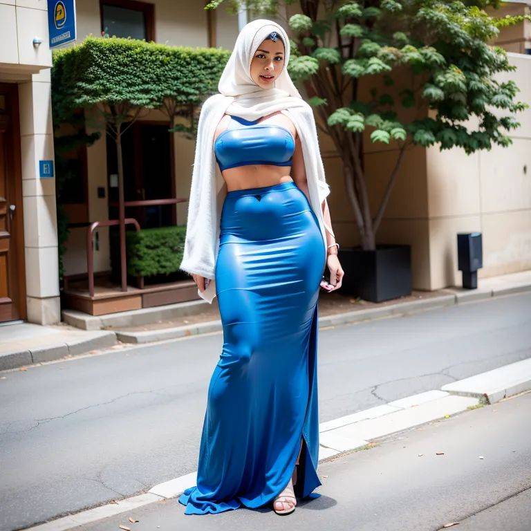 , Arabs,woman,aging,(RAW photo, best quality, masterpiece:1.1), (realistic, photo-realistic:1.2), ultra-detailed, ultra high res, physically-based rendering,huge breasts,huge ass,perfect body,hijab,sheath dress,blue - #main