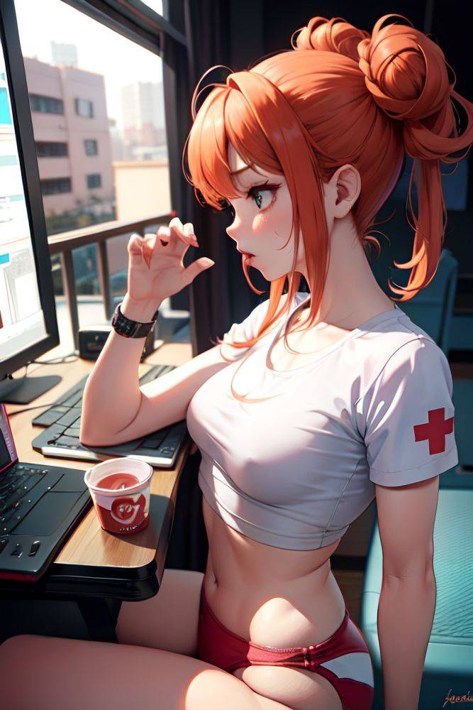 Anime Busty Small Tits 18 Age Pouting Lips Face Ginger Hair Bun Hair Style Light Skin Cyberpunk Stage Side View Working Out Nurse 3671064457525355811 - AI Hentai - #main
