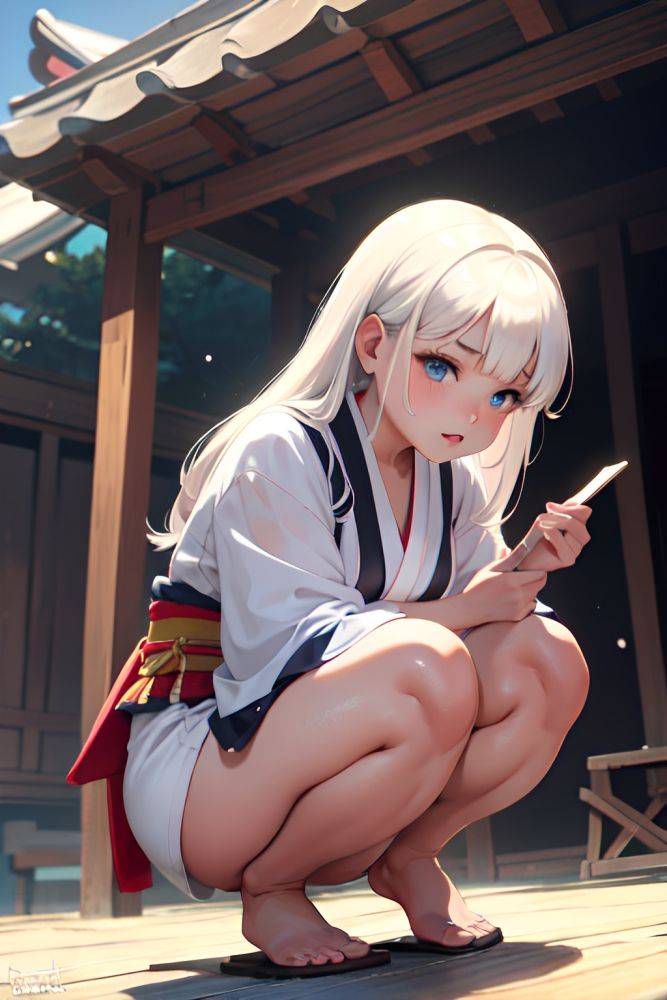 Anime Chubby Small Tits 18 Age Seductive Face White Hair Bangs Hair Style Dark Skin Warm Anime Stage Front View Squatting Kimono 3676193937412728377 - AI Hentai - #main