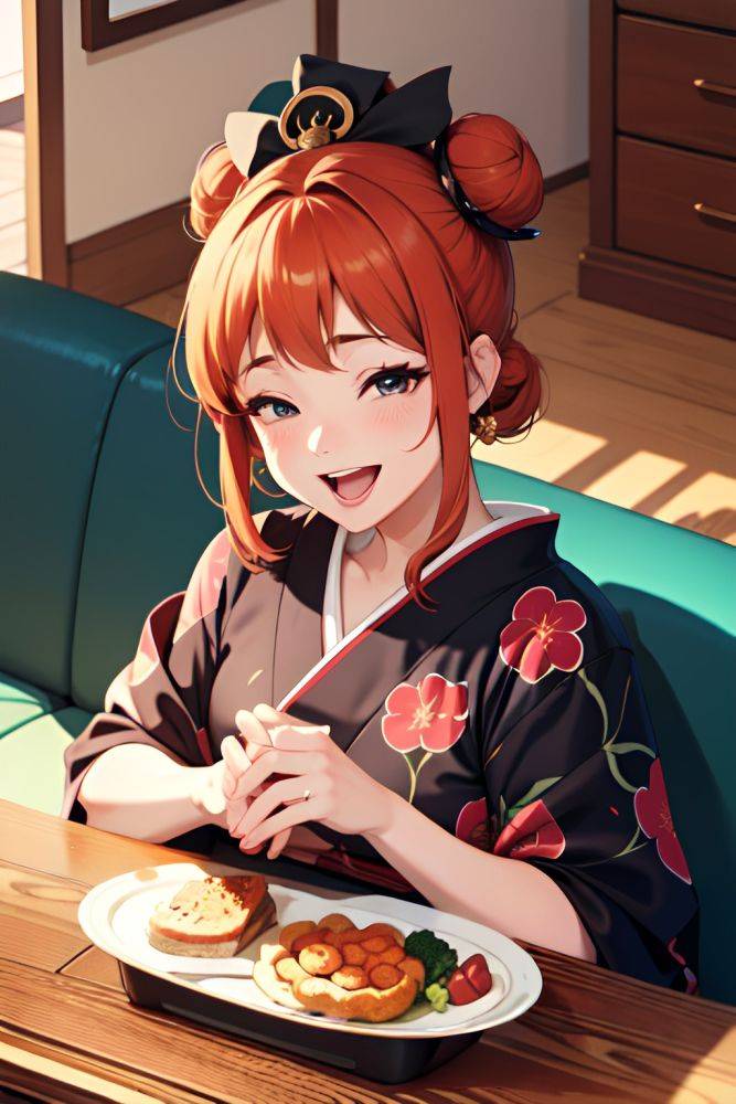 Anime Busty Small Tits 60s Age Laughing Face Ginger Hair Bun Hair Style Dark Skin Vintage Couch Close Up View Cooking Geisha 3676224861177630283 - AI Hentai - #main