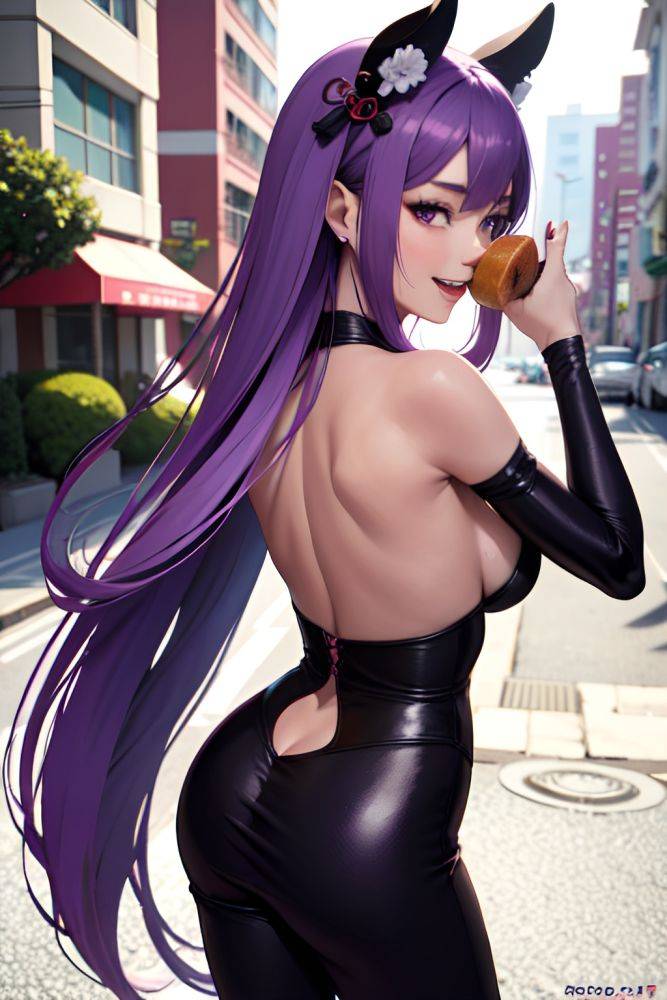 Anime Skinny Small Tits 20s Age Laughing Face Purple Hair Straight Hair Style Dark Skin 3d Street Back View Eating Geisha 3676275112319159219 - AI Hentai - #main