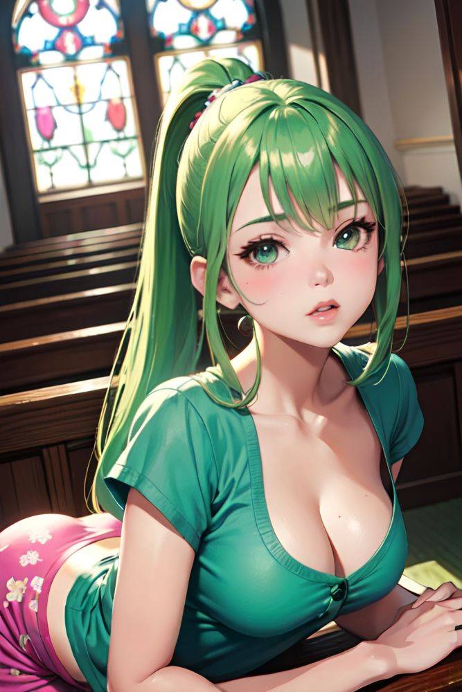 Anime Busty Small Tits 60s Age Sad Face Green Hair Ponytail Hair Style Light Skin Painting Church Close Up View Yoga Pajamas 3671207479938150959 - AI Hentai - #main