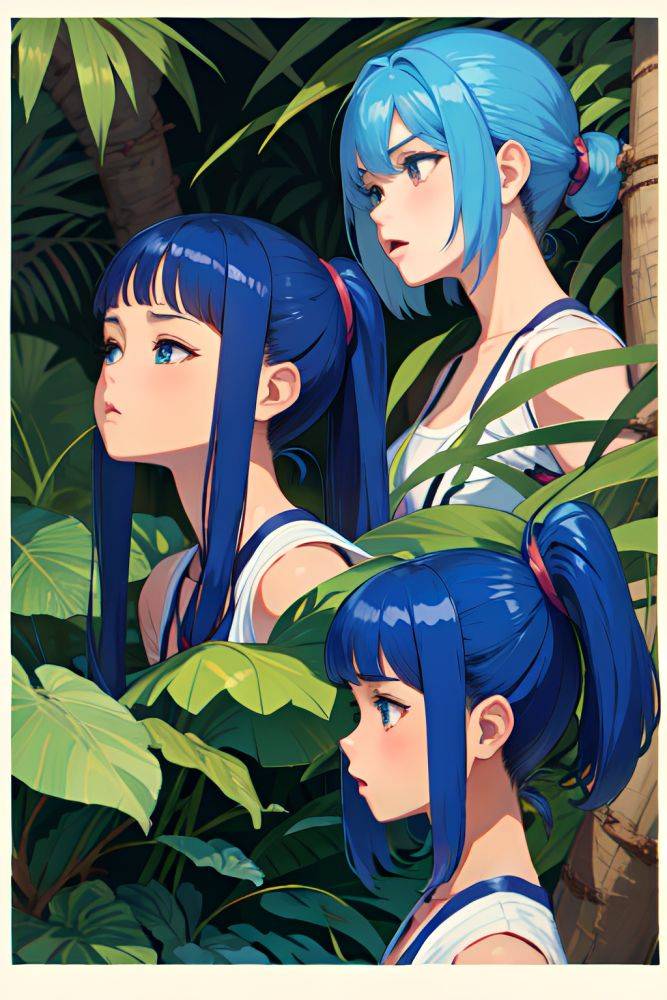 Anime Muscular Small Tits 80s Age Shocked Face Blue Hair Slicked Hair Style Dark Skin Illustration Jungle Side View Gaming Schoolgirl 3671250000608858939 - AI Hentai - #main