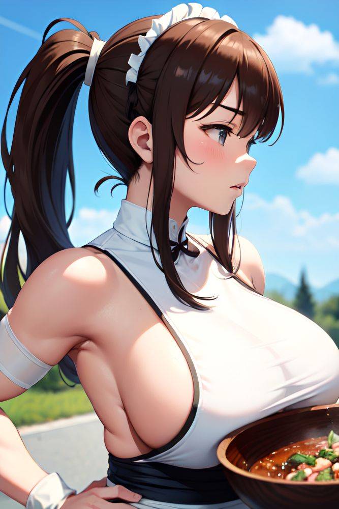 Anime Muscular Huge Boobs 40s Age Sad Face Brunette Pigtails Hair Style Light Skin Warm Anime Club Side View Cooking Maid 3671404616874156259 - AI Hentai - #main