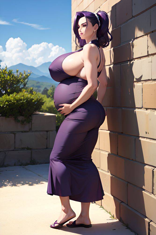 Anime Pregnant Huge Boobs 40s Age Serious Face Purple Hair Slicked Hair Style Dark Skin Charcoal Oasis Back View Bending Over Maid 3671624951241732072 - AI Hentai - #main