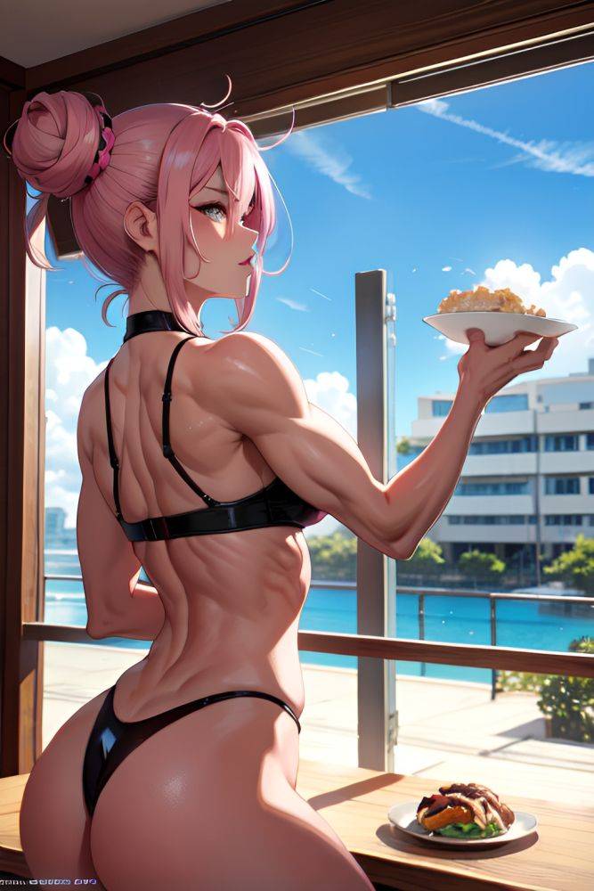 Anime Muscular Small Tits 40s Age Ahegao Face Pink Hair Hair Bun Hair Style Dark Skin Film Photo Hospital Back View Eating Latex 3671756374700039915 - AI Hentai - #main