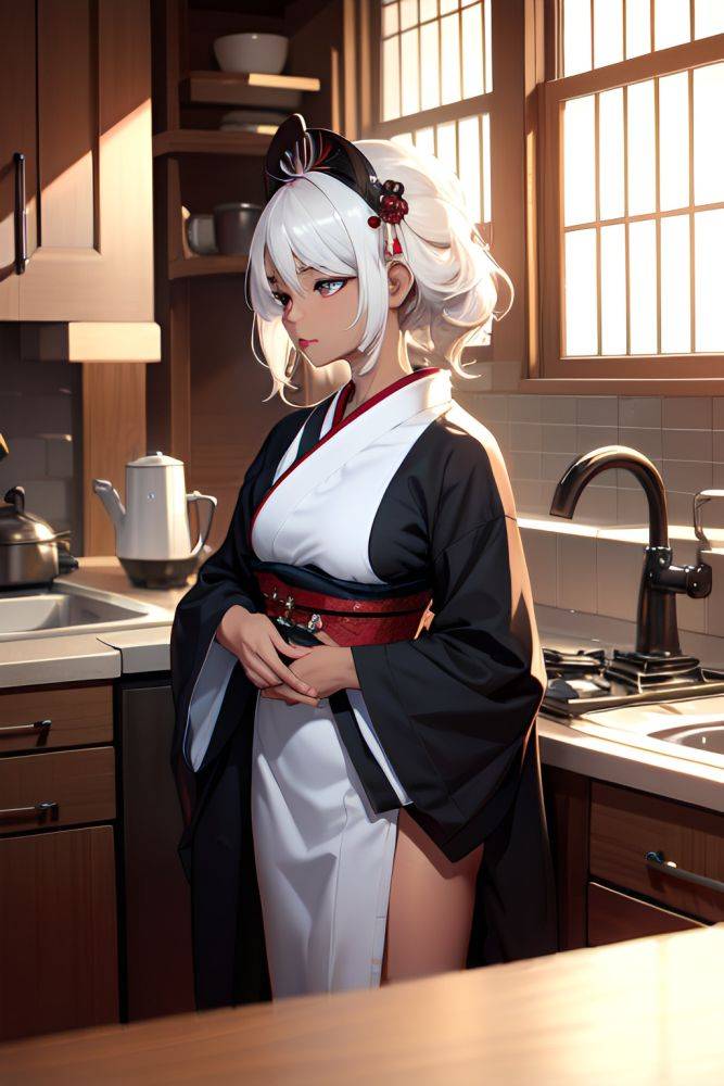 Anime Busty Small Tits 40s Age Sad Face White Hair Messy Hair Style Dark Skin Charcoal Kitchen Side View Cumshot Geisha 3671988302936563882 - AI Hentai - #main