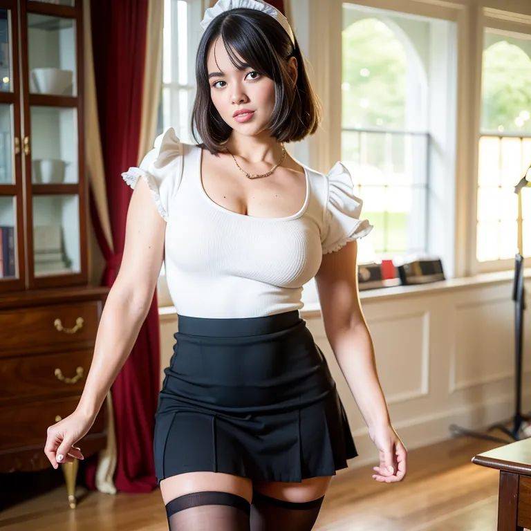 ,white people,woman,twenties,(RAW photo, best quality, masterpiece:1.1), (realistic, photo-realistic:1.2), ultra-detailed, ultra high res, physically-based rendering,high socks,maid,Black mini skirt,(adult:1.5) - #main