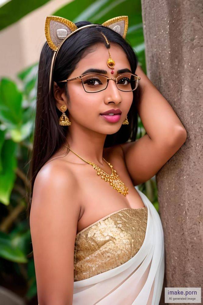 indian girl with eye specs and cat ears and gold jewel and in... - #main