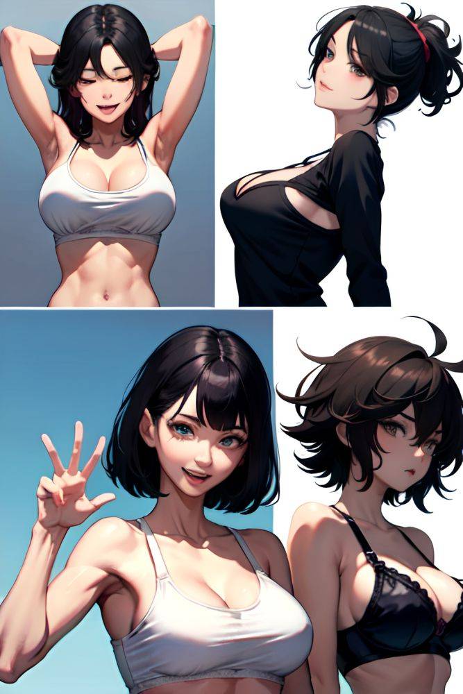 Anime Skinny Huge Boobs 50s Age Laughing Face Black Hair Messy Hair Style Light Skin Skin Detail (beta) Prison Side View T Pose Bra 3672227962097816023 - AI Hentai - #main