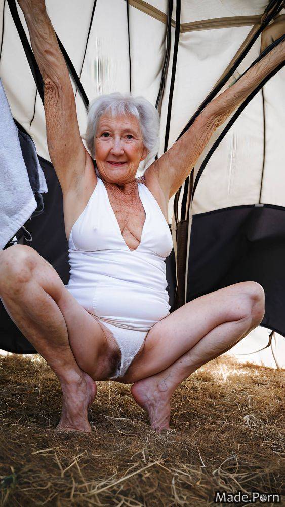 Full shot tent nude 90 looking at viewer white hair barefoot AI porn - #main