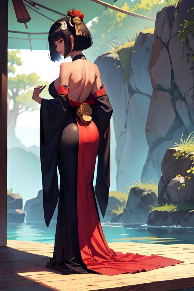 Anime Skinny Huge Boobs 80s Age Seductive Face Black Hair Bobcut Hair Style Dark Skin Vintage Desert Back View Plank Geisha 3678432044867396741 - AI Hentai - #main