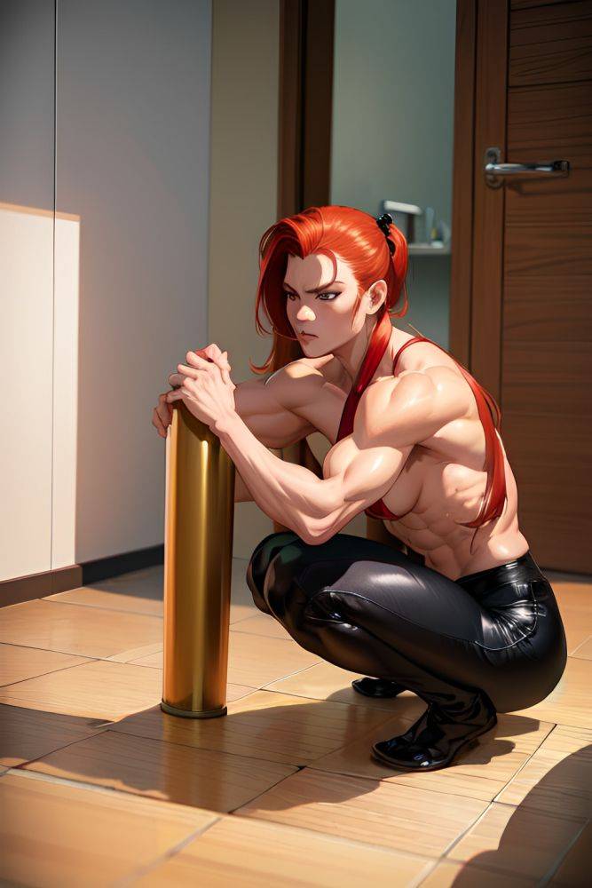 Anime Muscular Small Tits 60s Age Serious Face Ginger Slicked Hair Style Light Skin Film Photo Bathroom Side View Squatting Goth 3678509353815781612 - AI Hentai - #main