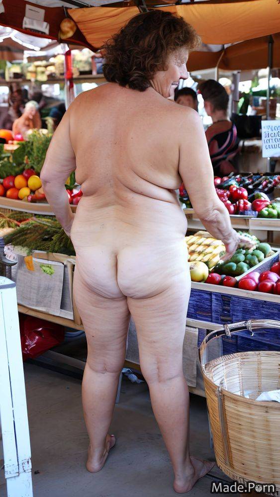 Farmers market tall looking at viewer hairy bottomless 70 thick thighs AI porn - #main