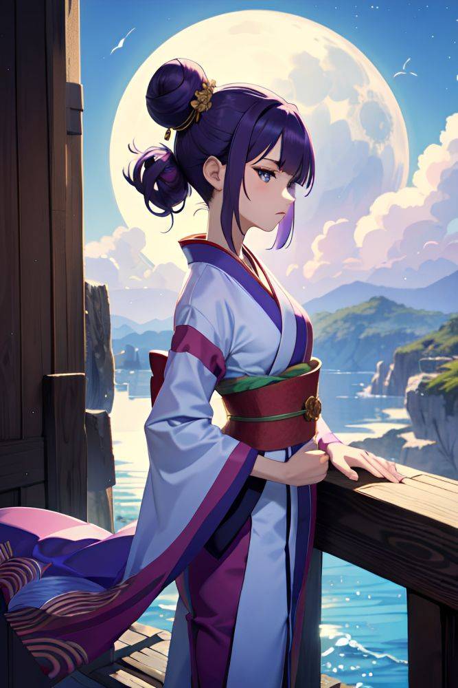 Anime Skinny Small Tits 20s Age Sad Face Purple Hair Hair Bun Hair Style Light Skin Crisp Anime Moon Side View Plank Kimono 3678984806701773697 - AI Hentai - #main
