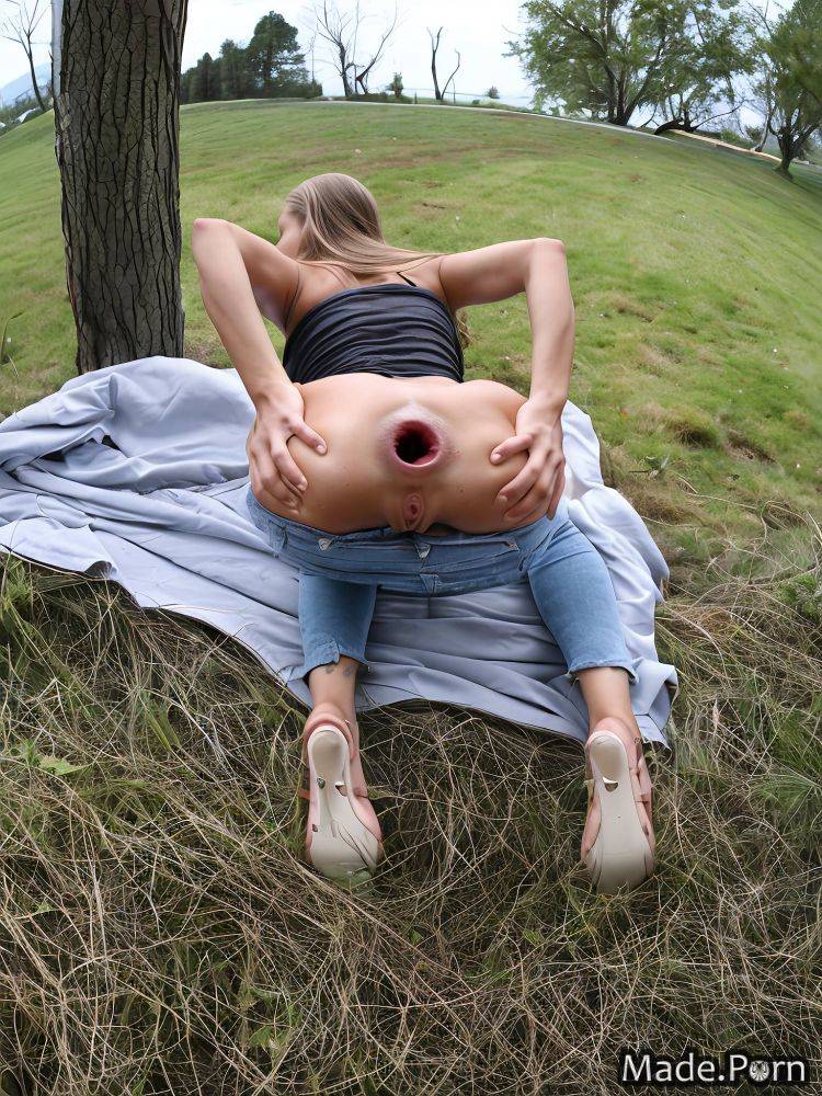 Spreading pussy lips caucasian from behind partially nude woman babe tan lines AI porn - #main