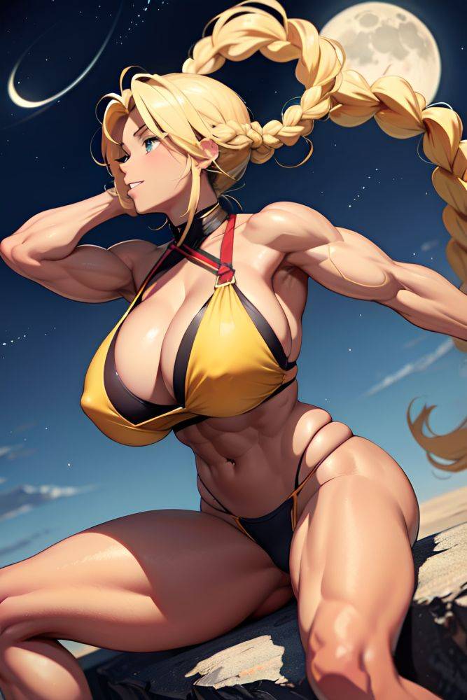 Anime Muscular Huge Boobs 18 Age Happy Face Blonde Braided Hair Style Dark Skin Crisp Anime Moon Side View Straddling Teacher 3679193542602739155 - AI Hentai - #main