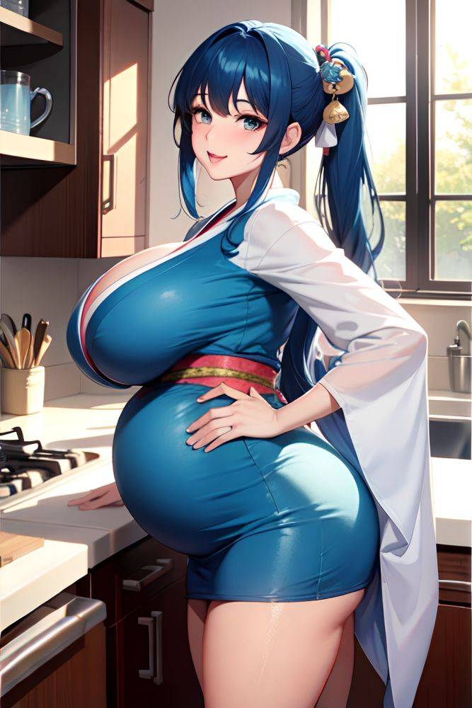 Anime Pregnant Huge Boobs 80s Age Happy Face Blue Hair Bangs Hair Style Light Skin Soft Anime Kitchen Front View Cumshot Kimono 3679417739857803397 - AI Hentai - #main