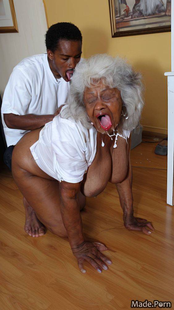 Screaming yellow white hair fat full shot african american open mouth AI porn - #main