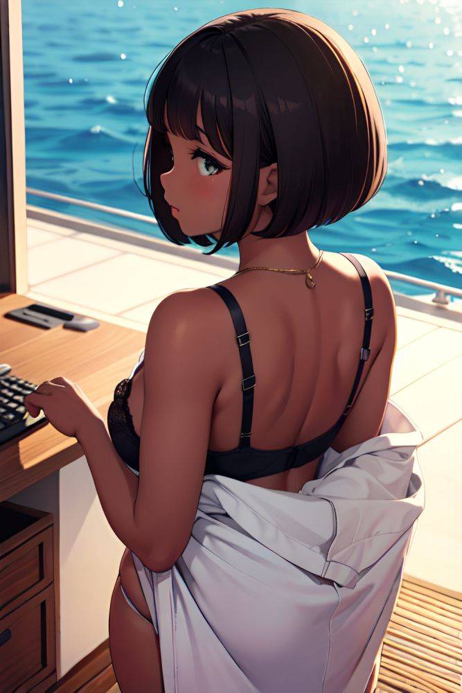 Anime Chubby Small Tits 60s Age Sad Face Brunette Bobcut Hair Style Dark Skin Soft + Warm Yacht Back View Gaming Bra 3679514376663476372 - AI Hentai - #main