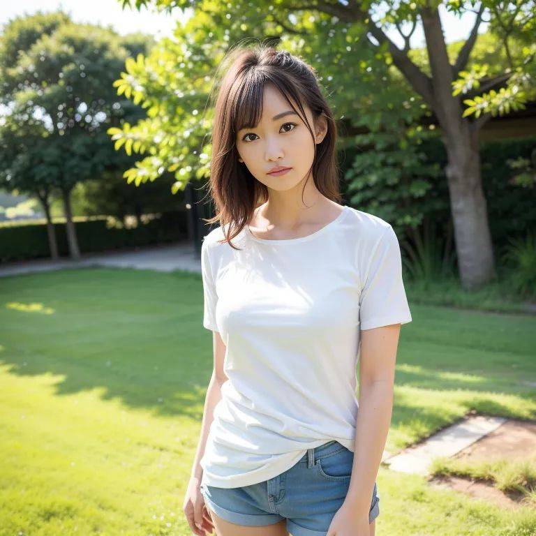 , japanese,woman,twenties,(RAW photo, best quality, masterpiece:1.1), (realistic, photo-realistic:1.2), ultra-detailed, ultra high res, physically-based rendering,beautiful,perfect body,short sleeves,casual - #main